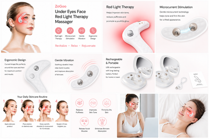 ZoGoo Under Eyes Face Red Light Therapy Massager Eye Led Red Light Beauty Device Under Eye Patches Lift Tools Eye Bag Remover for Reduce Dark Circles Puffiness Wrinkles Relax Eye Strain